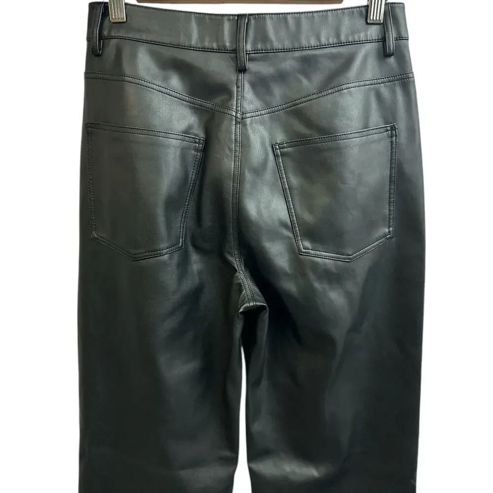 Zara Black Faux Leather High Waisted Pants Trousers USA 6 EUR 38 Pockets Goth